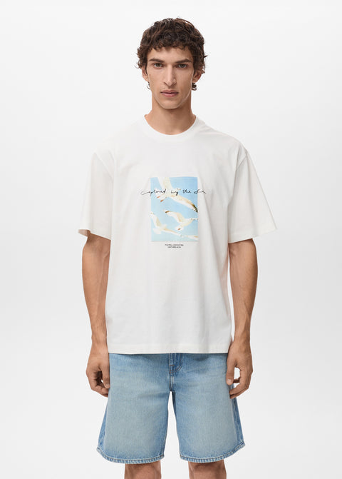 Mango t-shirt seagull in off white