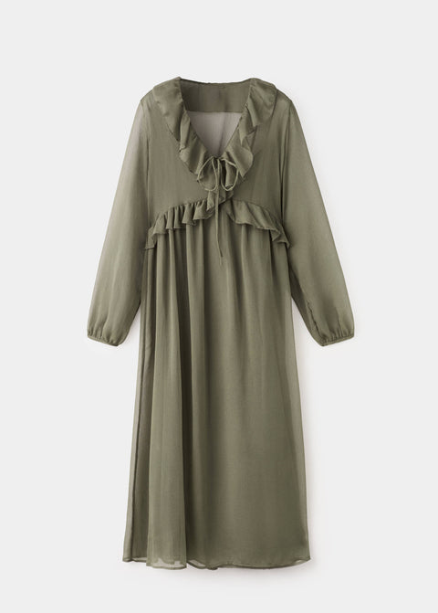 Mango dress romance in khaki