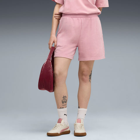 PUMA ESSENTIALS wash high-waist 5" shorts in poised pink