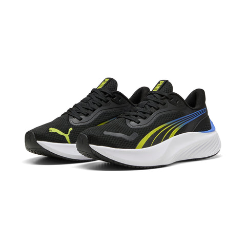 PUMA pounce lite running shoes youth in black and lime smash
