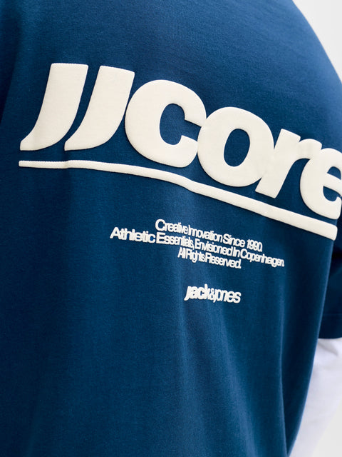 JACK & JONES JCOCLUB back text print tee crew neck in poseidon