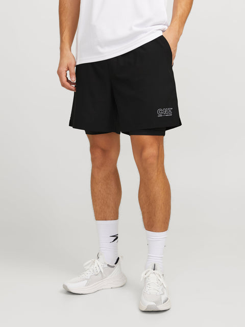 JACK & JONES JCOCNZ shorts with inner tights in black