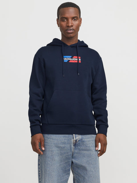 JACK & JONES JJECORP graphic sweat hood in sky captain
