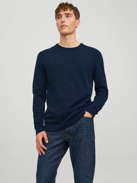 JACK & JONES JJEBASIC knit crew neck in navy blazer
