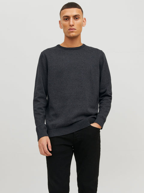 JACK & JONES JJEBASIC knit crew neck in dark grey