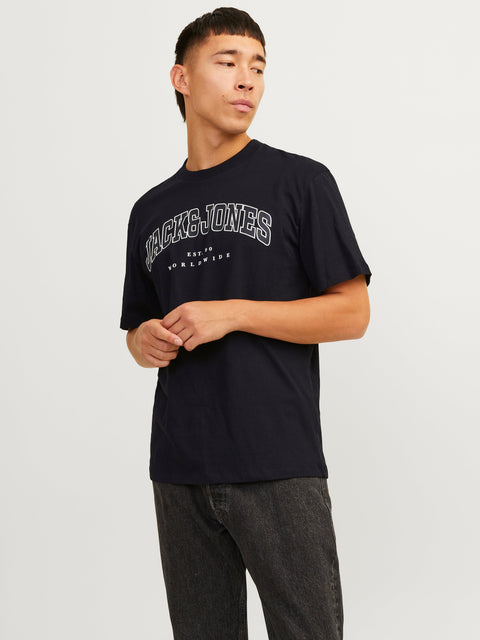 JACK & JONES JJECALEB varsity tee o-neck in black