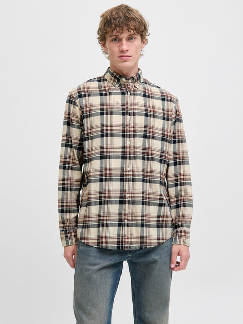 JACK & JONES JJECLASSIC flannel check shirt in antique white