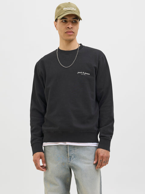 JACK & JONES JJEDOVER print sweat crew neck in black