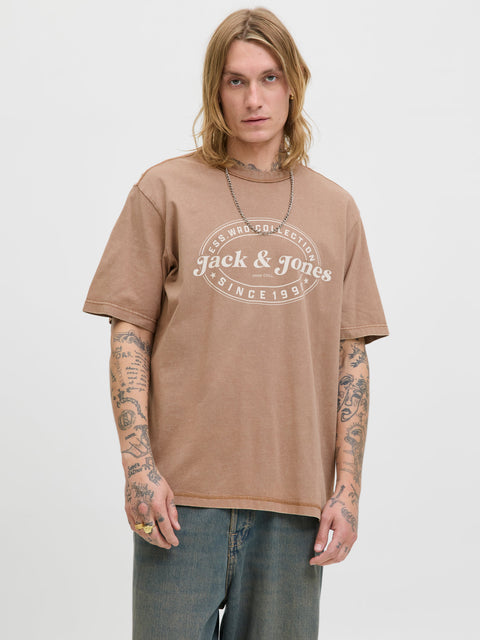 JACK & JONES JJEDOVER print tee crew neck in monks robe