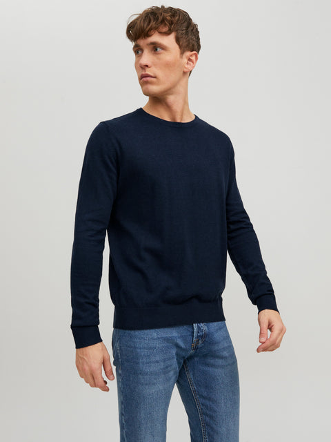 JACK & JONES JJEEMIL knit crew neck in navy blazer