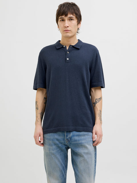JACK & JONES JJEEMIL knit relaxed polo in navy blazer
