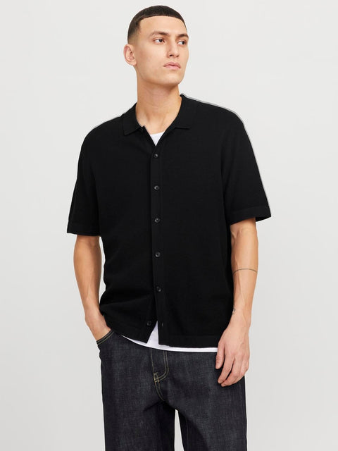 JACK & JONES JJEEMIL knit structure shirt in black