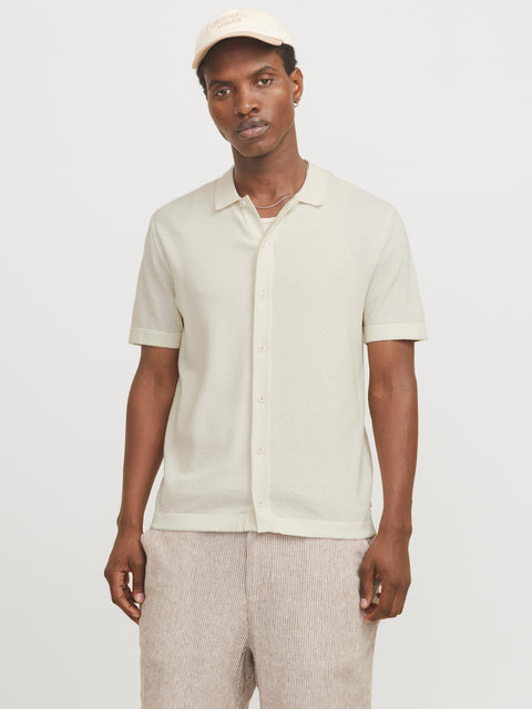 JACK & JONES JJEEMIL knit structure shirt in cloud dancer
