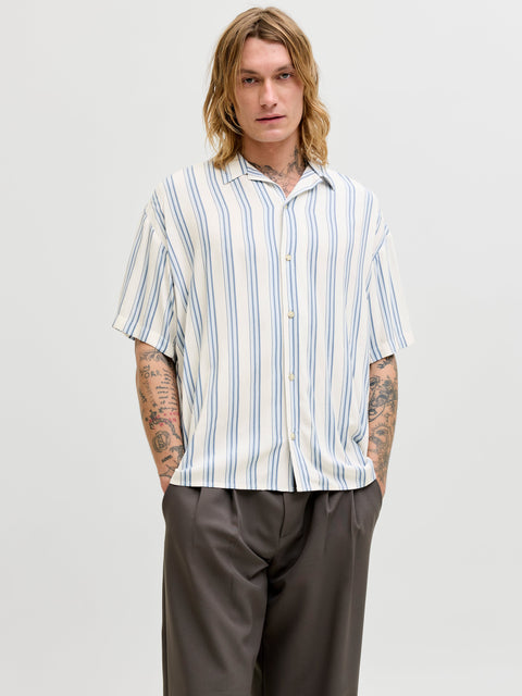 JACK & JONES JJEJEFF resort stripe shirt in celestial blue