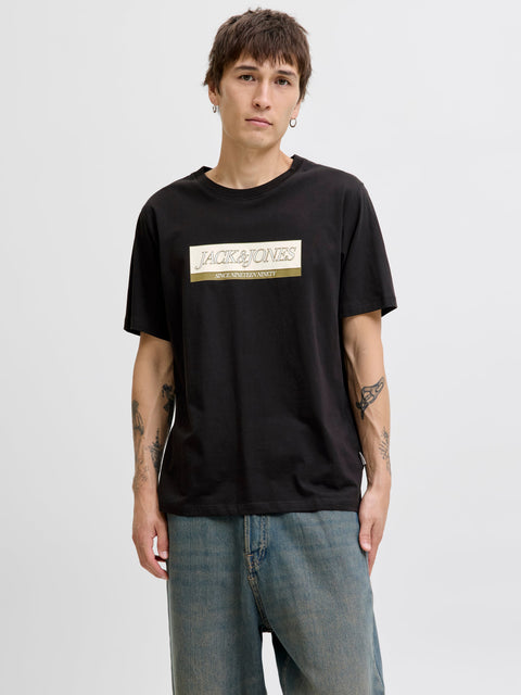JACK & JONES JORINWOOD block branding tee in black