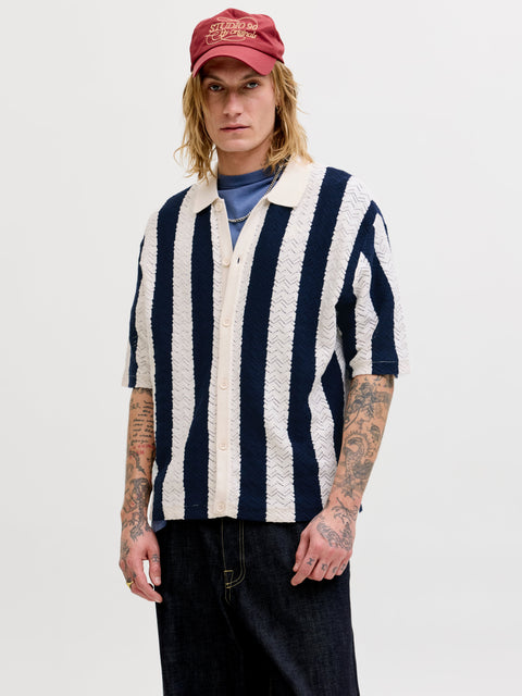 JACK & JONES JORTYLER knit polo in sea salt/stormy wea