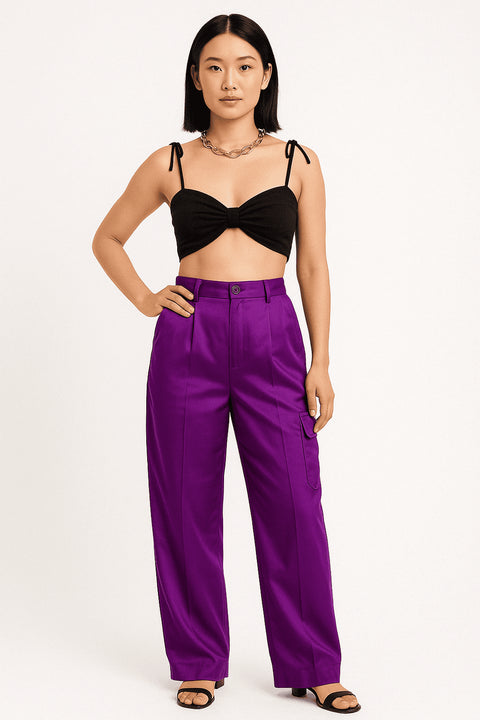 Primark silk cargo trousers in purple
