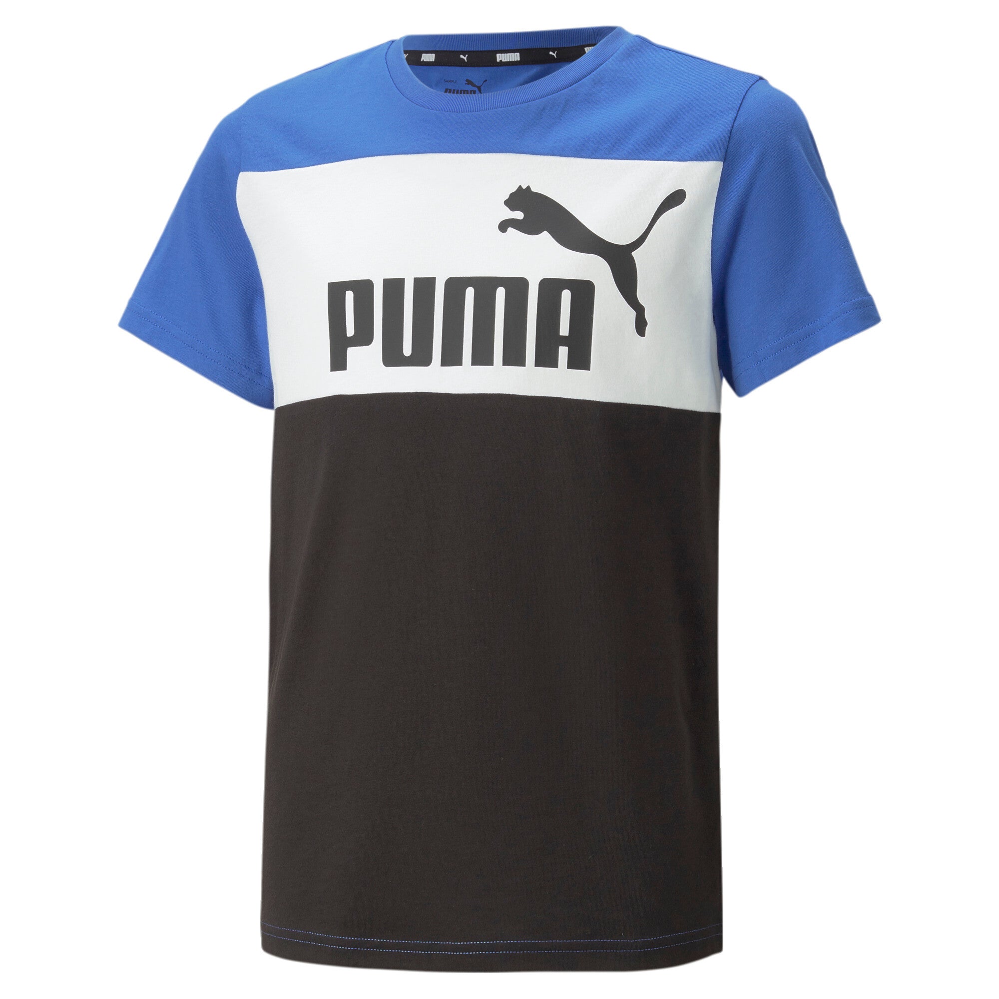 Puma essentials+ colour blocked youth tee in blue - Front View
