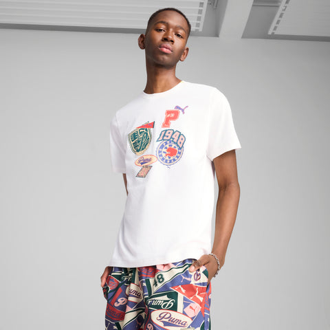 PUMA sports legacy front graphic tee in white
