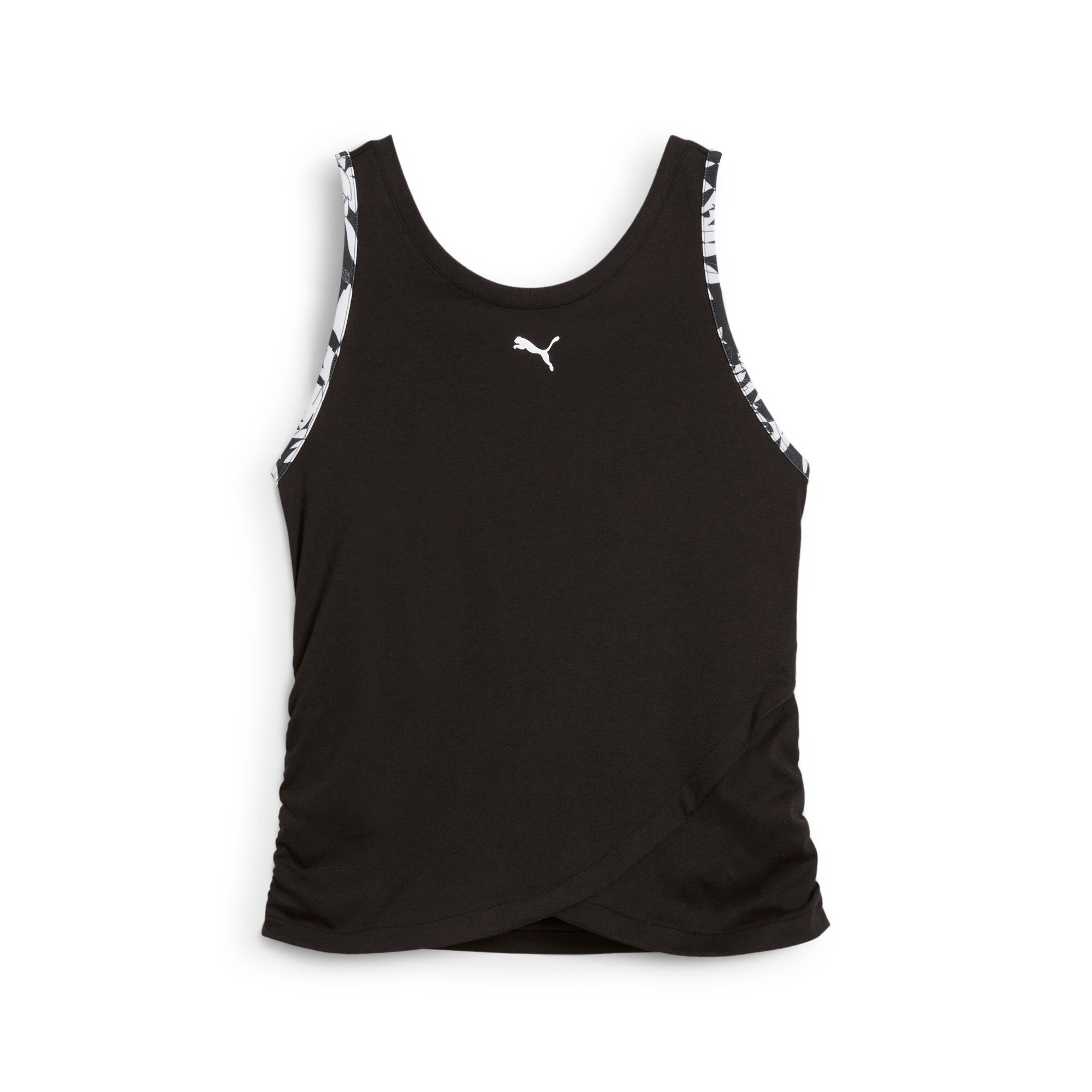 Puma tropical graphic crop tank in black - Front View