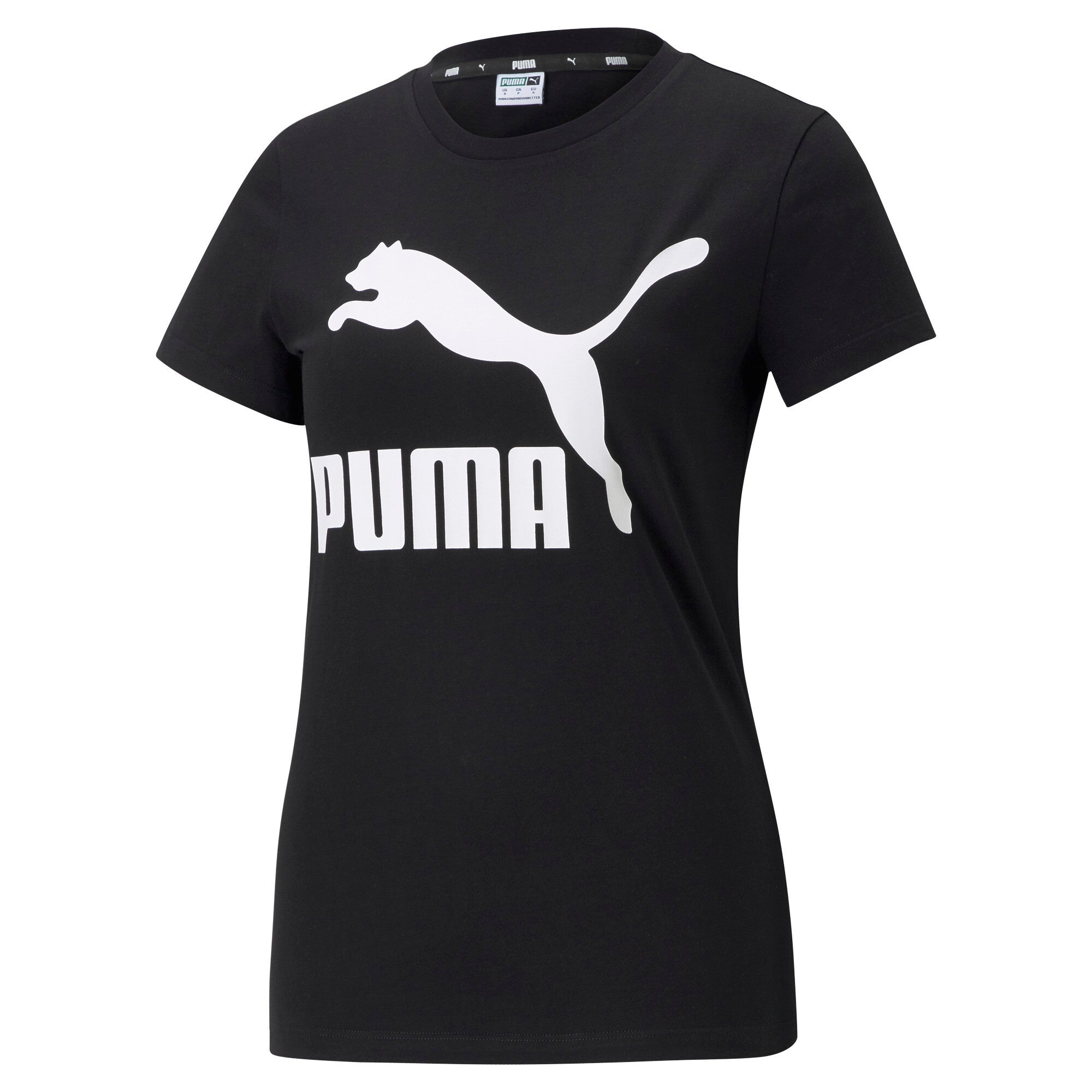 Puma classics logo women's tee in black - Front View