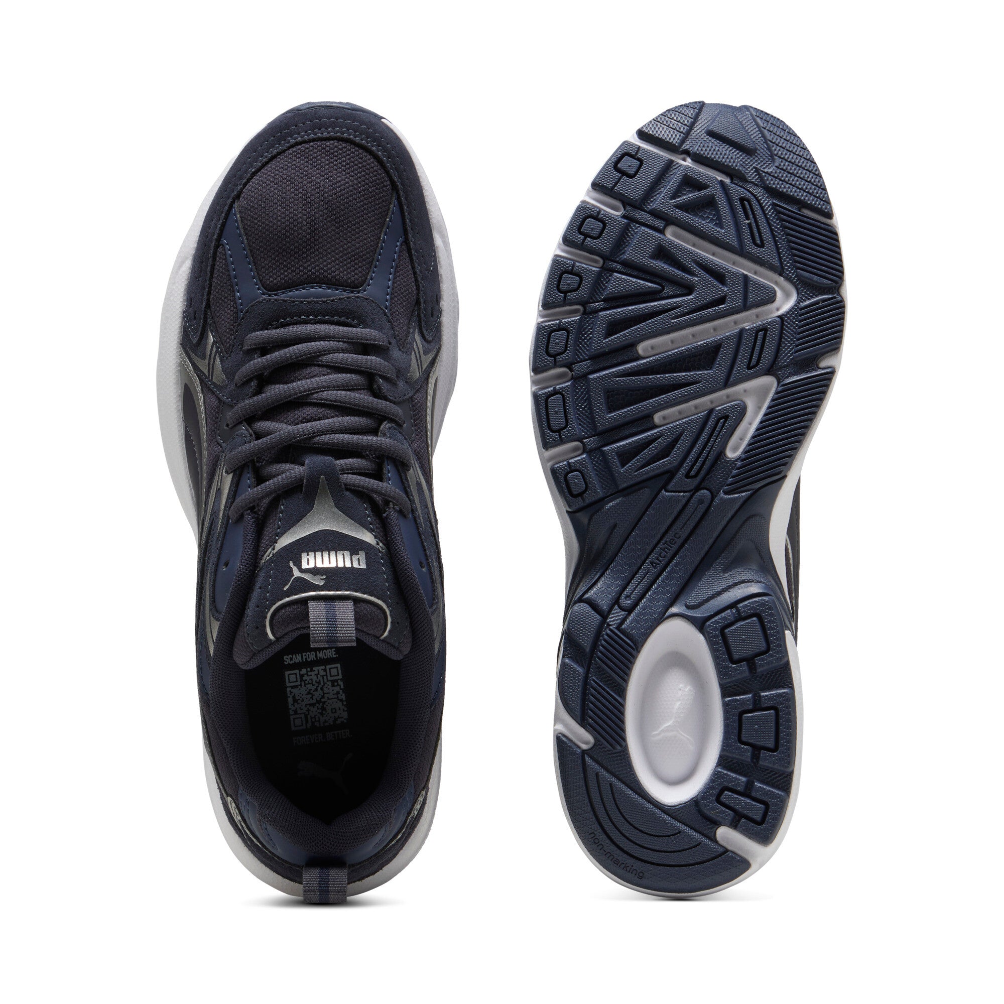 Puma milenio tech suede sneakers in new navy and aged silver - Side View 02