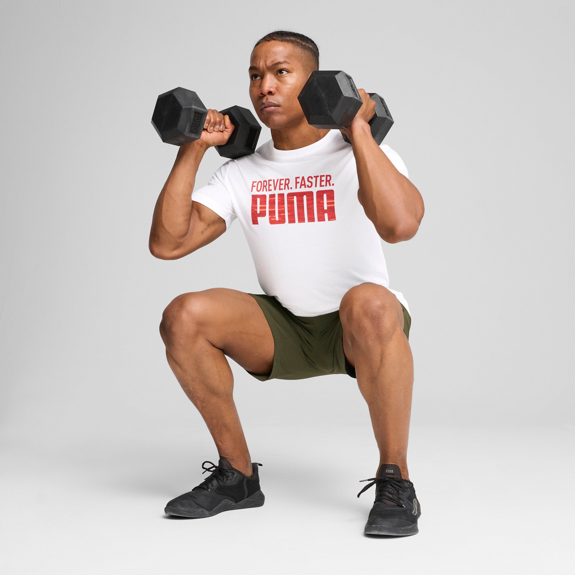 Puma graphics train "forever. faster." tee in white - Model Shot 03