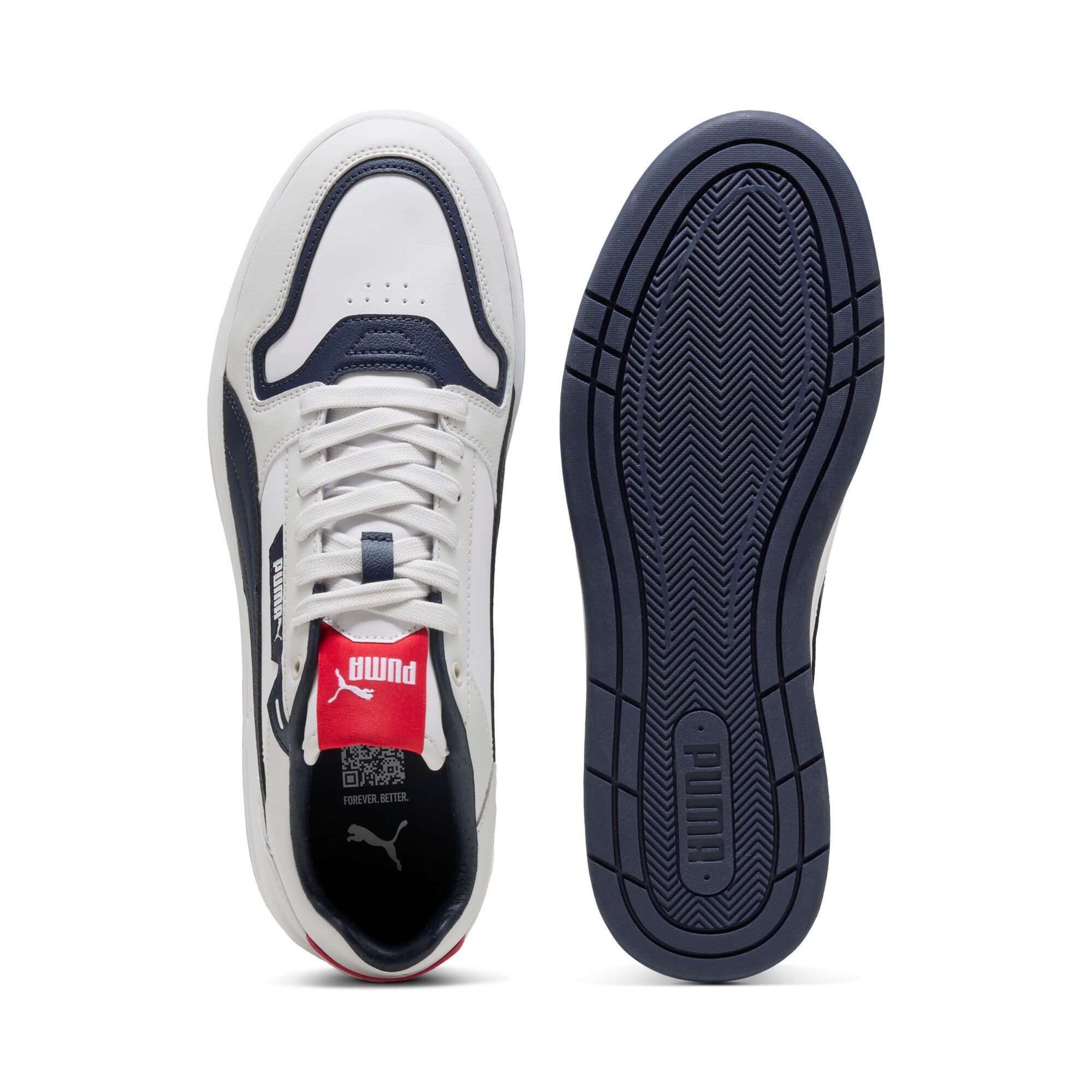 Puma court classic street sneakers in white and nav - Side View 02