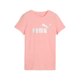 Puma ESS metallic no. 1 logo tee in pink fruit and metallic silver - Front View