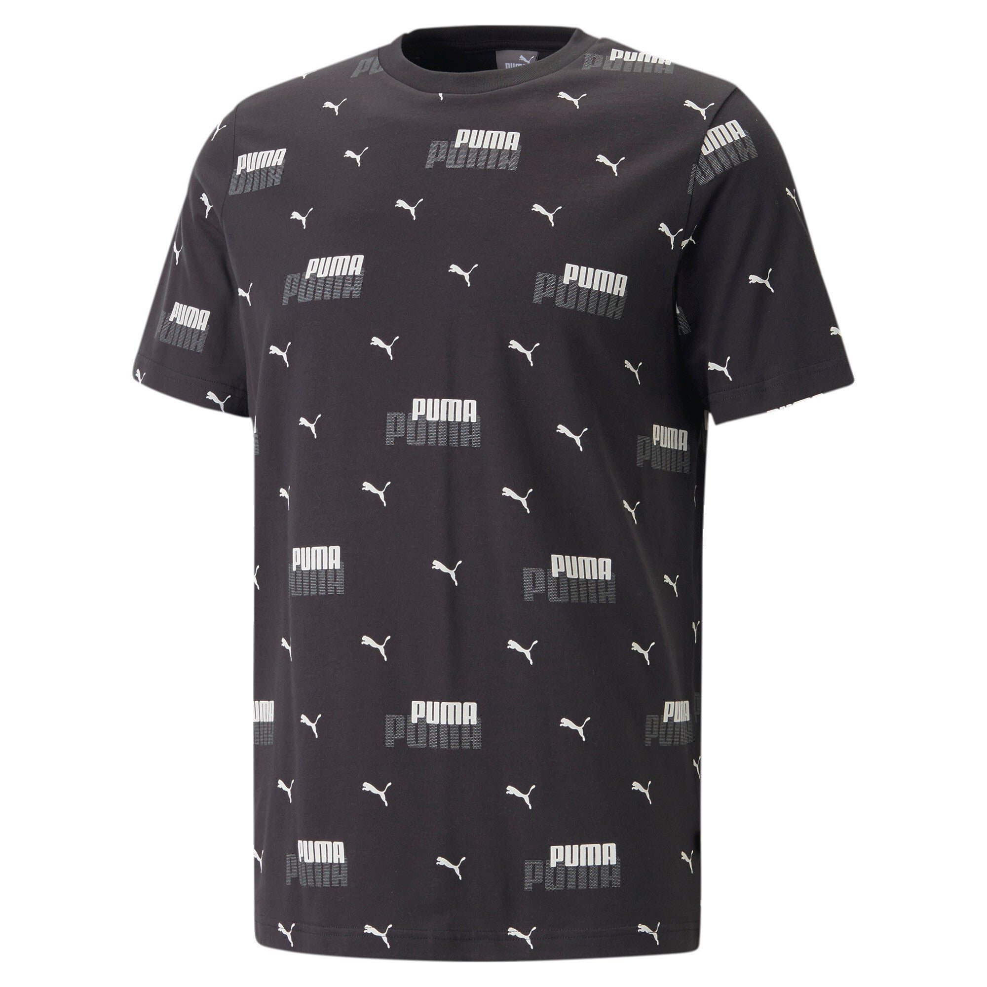 Puma essentials+ logo power printed tee men in black - Front View