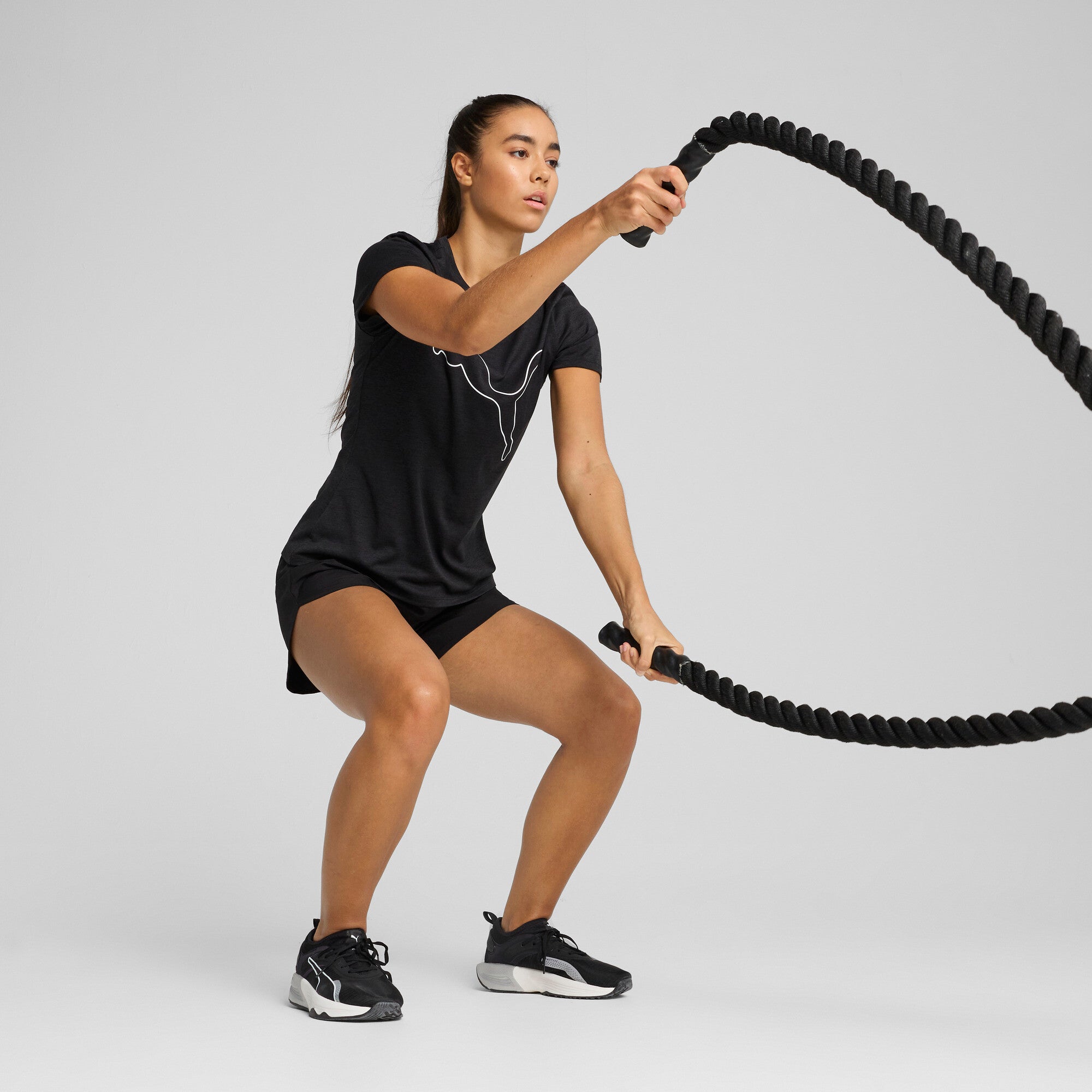 Puma tad essentials heather logo tee in black heather - Model Shot 03