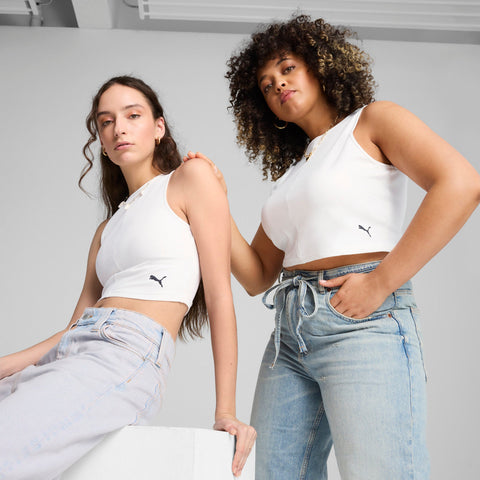PUMA WARDROBE ESSENTIALS ribbed crop top in white