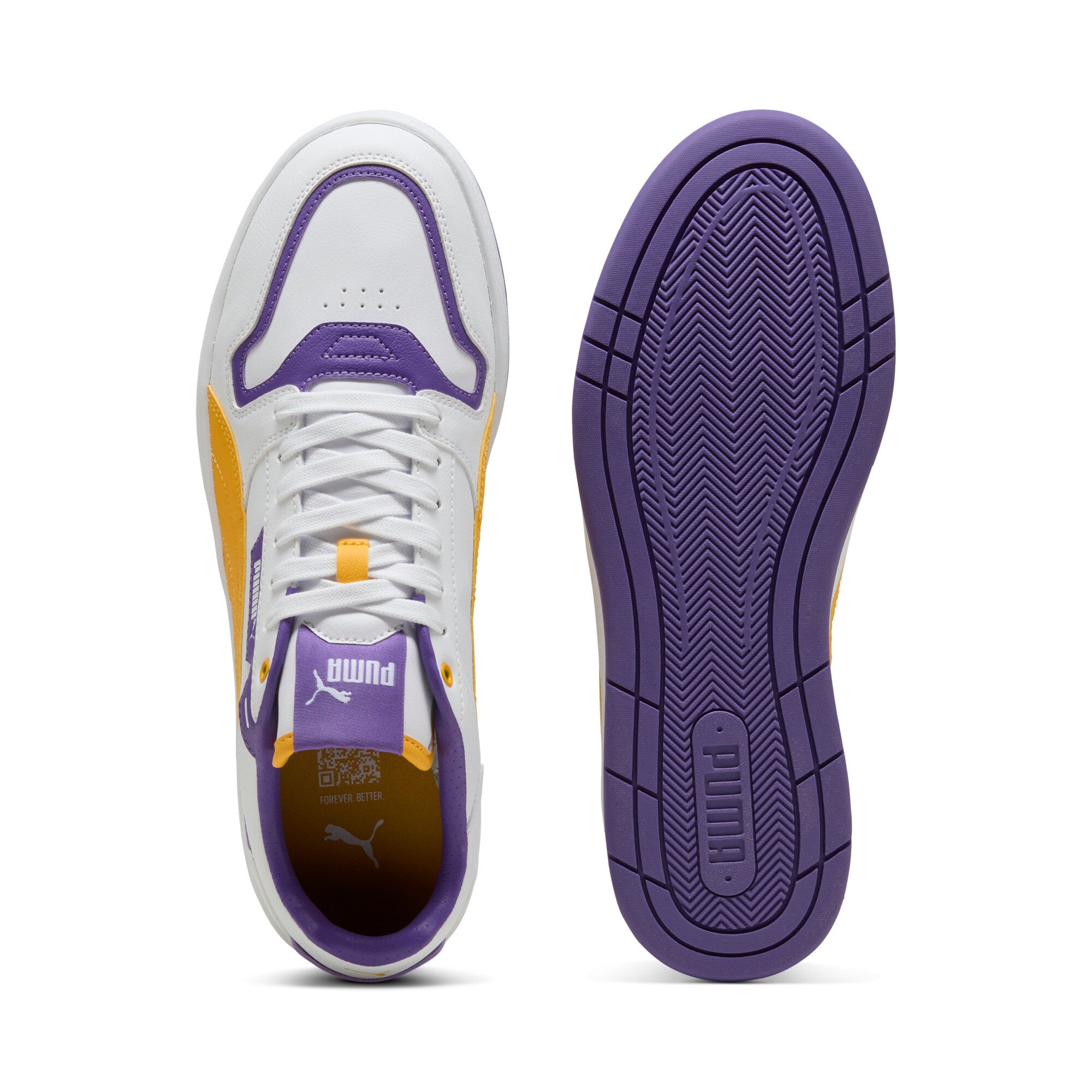 Puma court classic street sneakers in white and yellow s - Side View 02