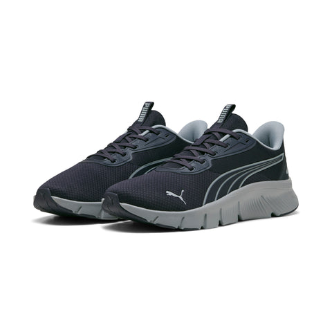 PUMA Flexfocus lite modern woven running shoes in navy blue and cool mid gray