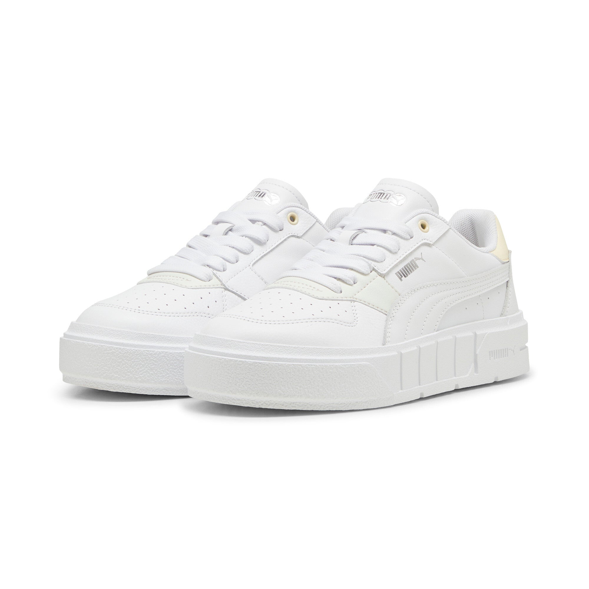Puma cali court leather sneakers in white and creamy vanilla - Front View