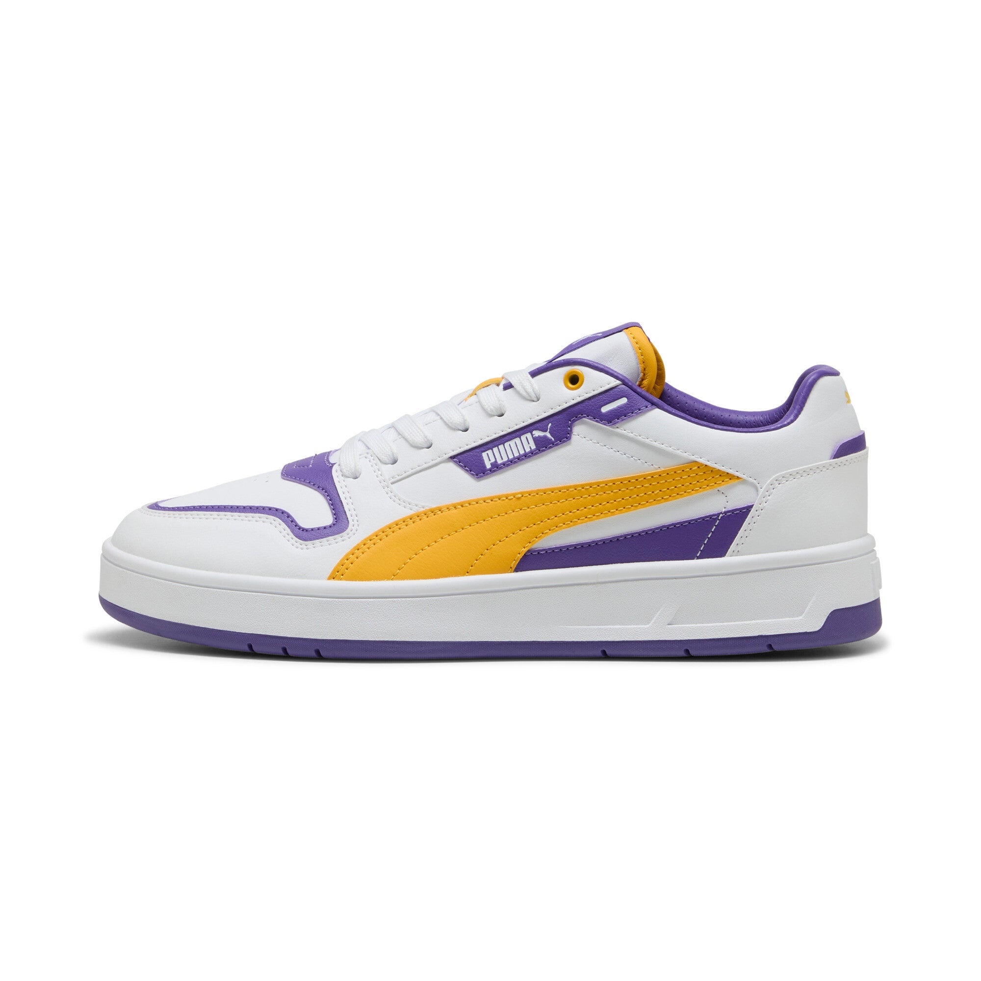 Puma court classic street sneakers in white and yellow s - Side View 01