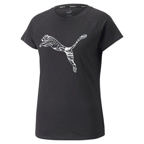 PUMA run logo short sleeve running tee women in black