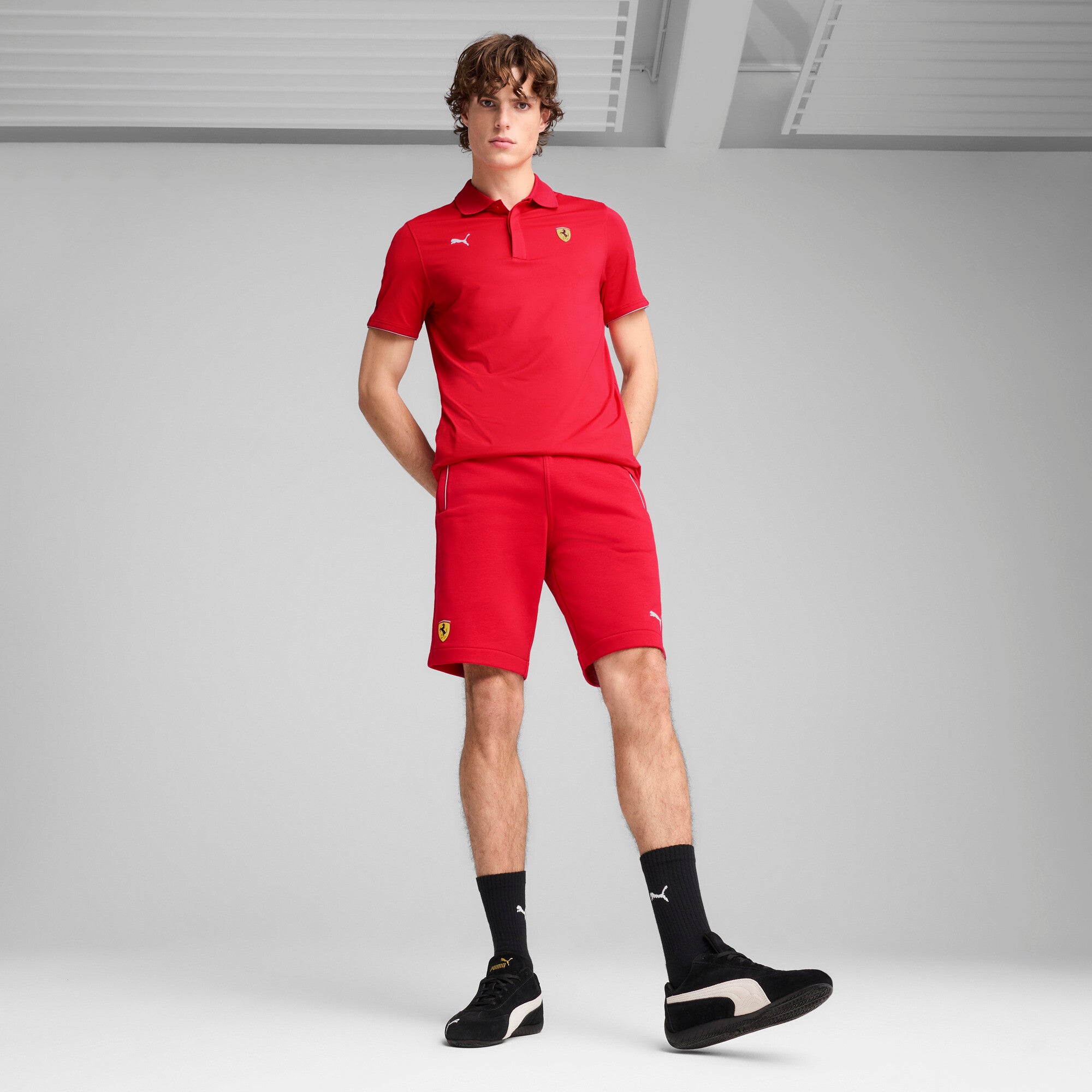 Puma scuderia Ferrari HP race sweat shorts in rosso corsa - Model Shot 03