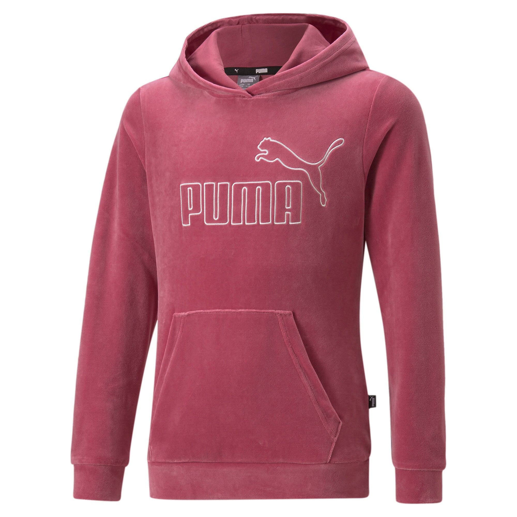 Puma essentials+ velour hoodie youth in purple - Front View