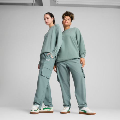 PUMA essentials small no. 1 logo woven cargo pants in green moon
