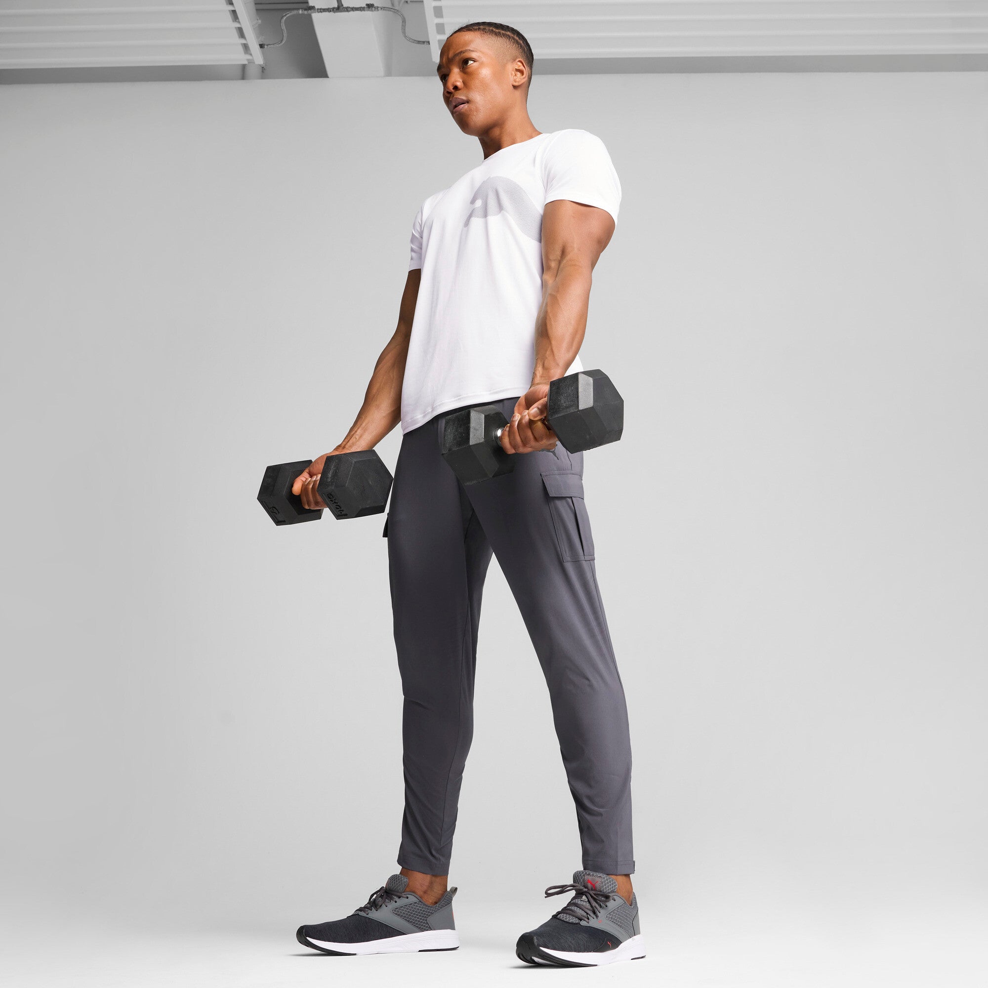 Puma train all day big logo tee in white - Model Shot 03