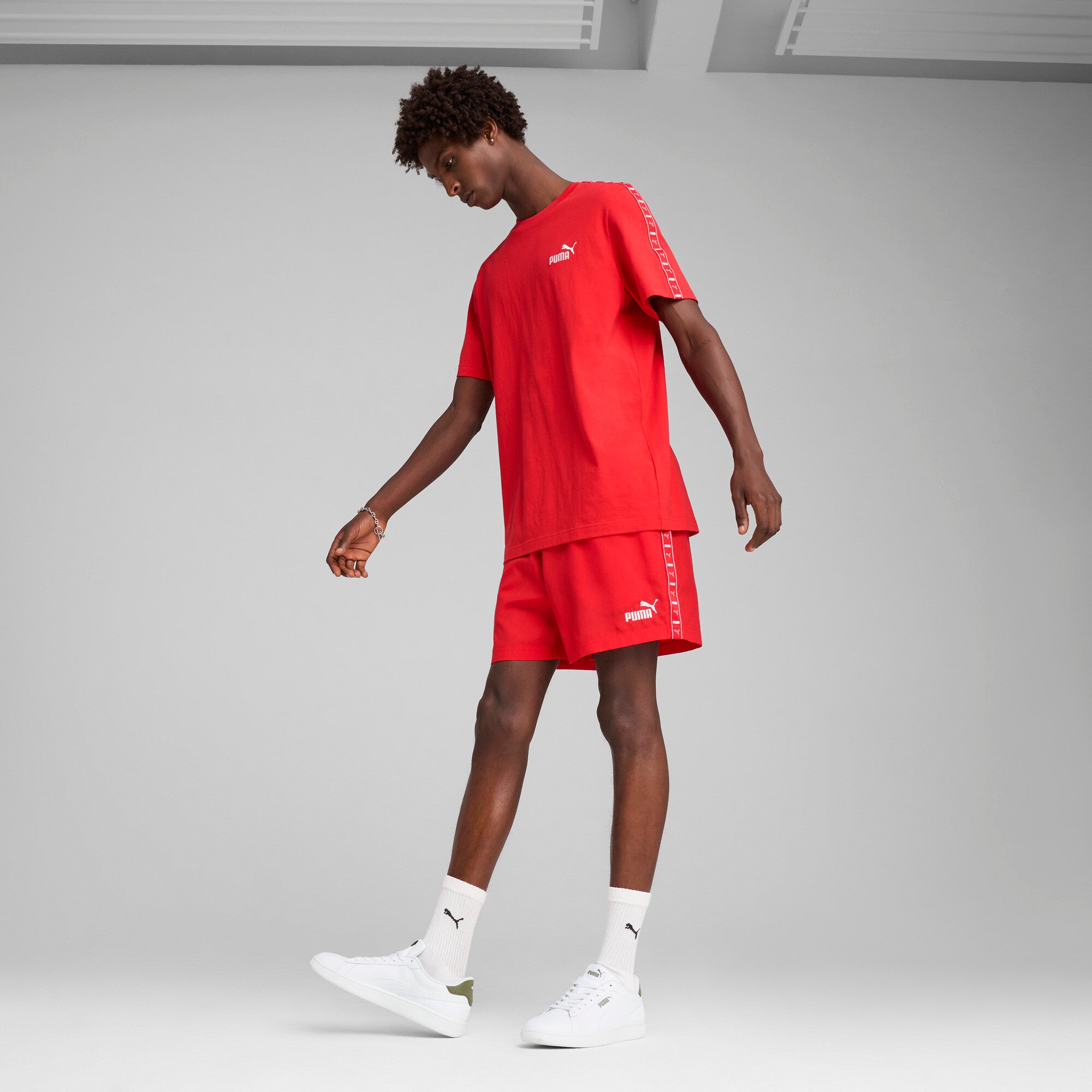 Puma essentials tape woven 5" shorts in for all time red - Model Shot 03
