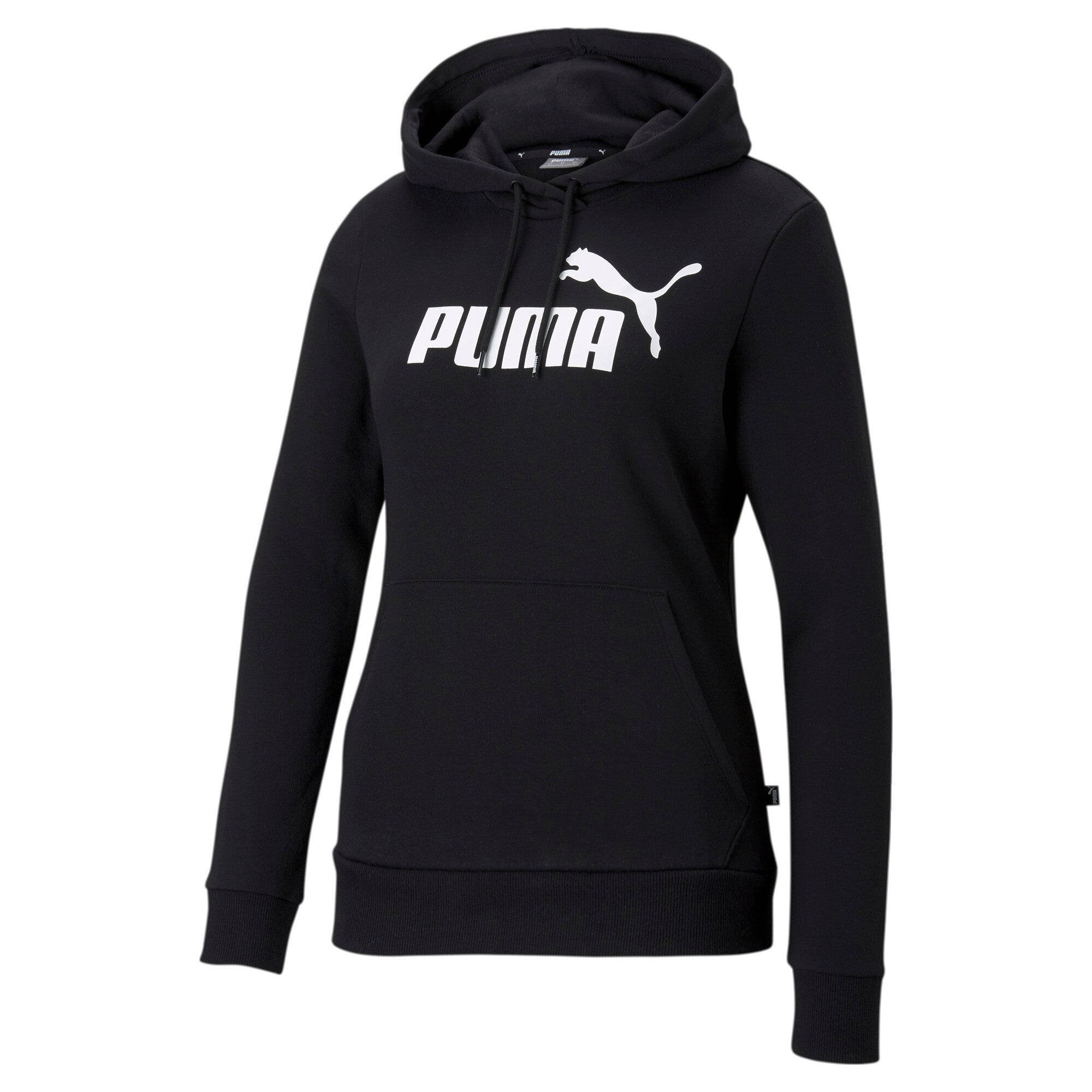 Puma essentials logo hoodie women in black - Front View