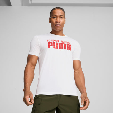 PUMA graphics train "forever. faster." tee in white