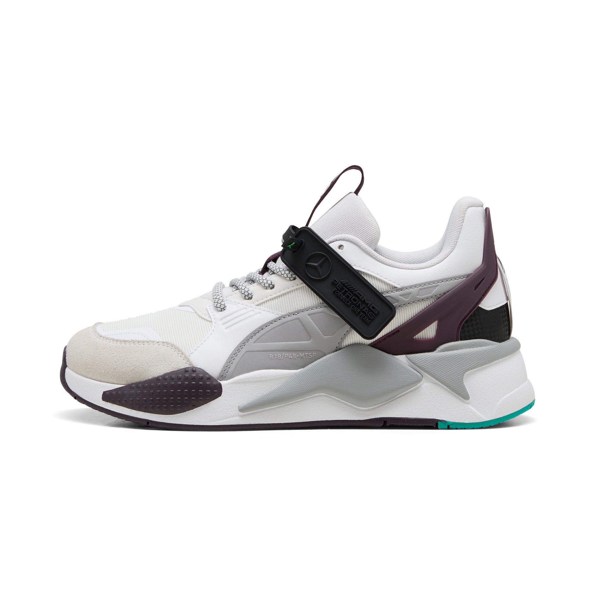 Puma Mercedes-AMG Petronas F1® RS-X textile sneakers in white and midnight plum - Side View 01