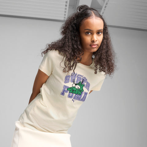 PUMA super PUMA graphics tee in alpine snow