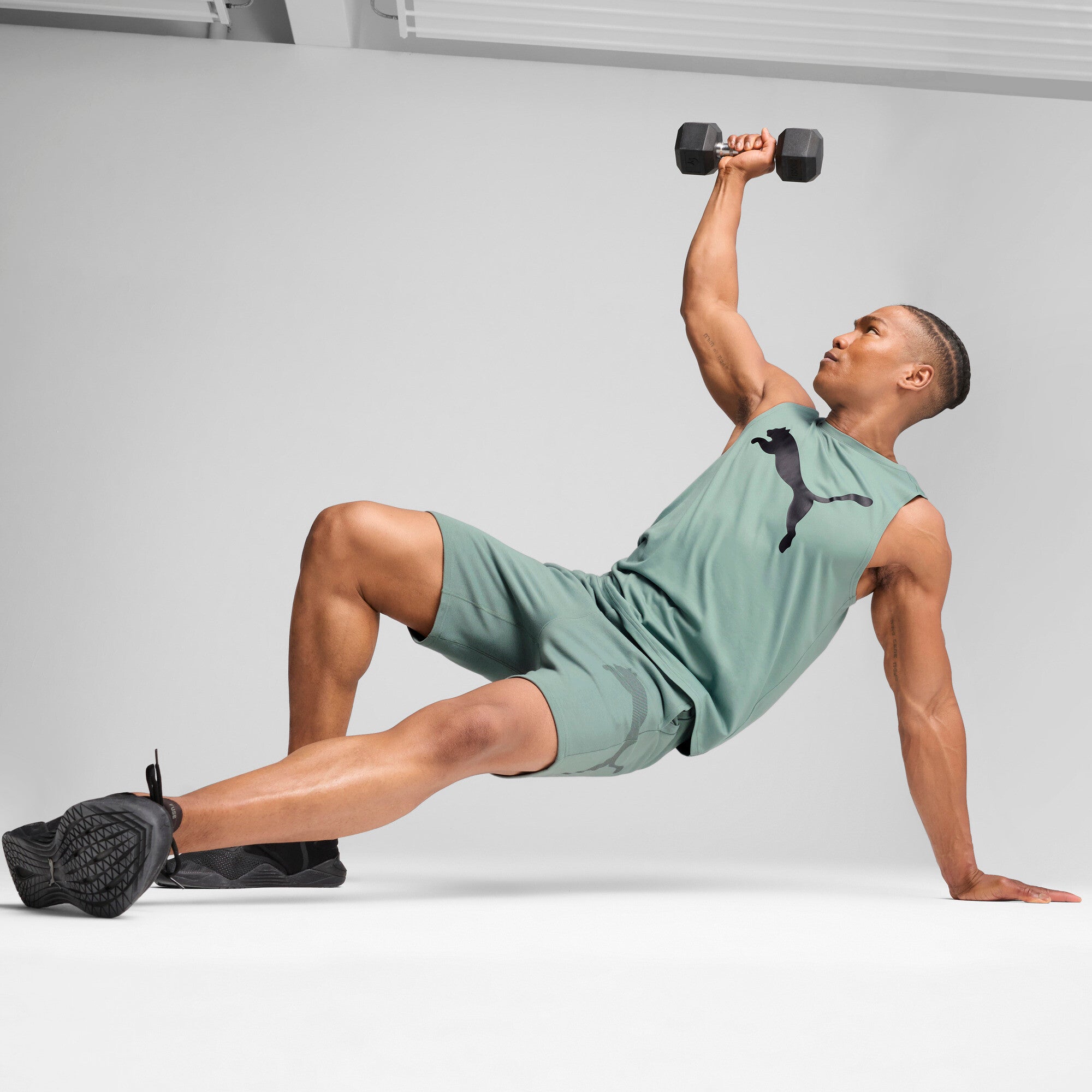 Puma tad essentials sleeveless tank in green moon - Model Shot 03