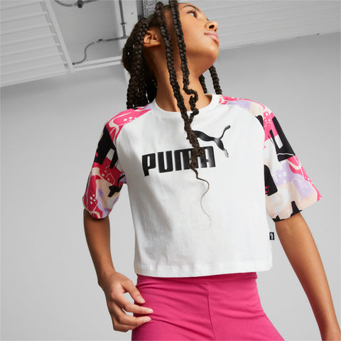 PUMA essentials+ street art printed tee youth in white