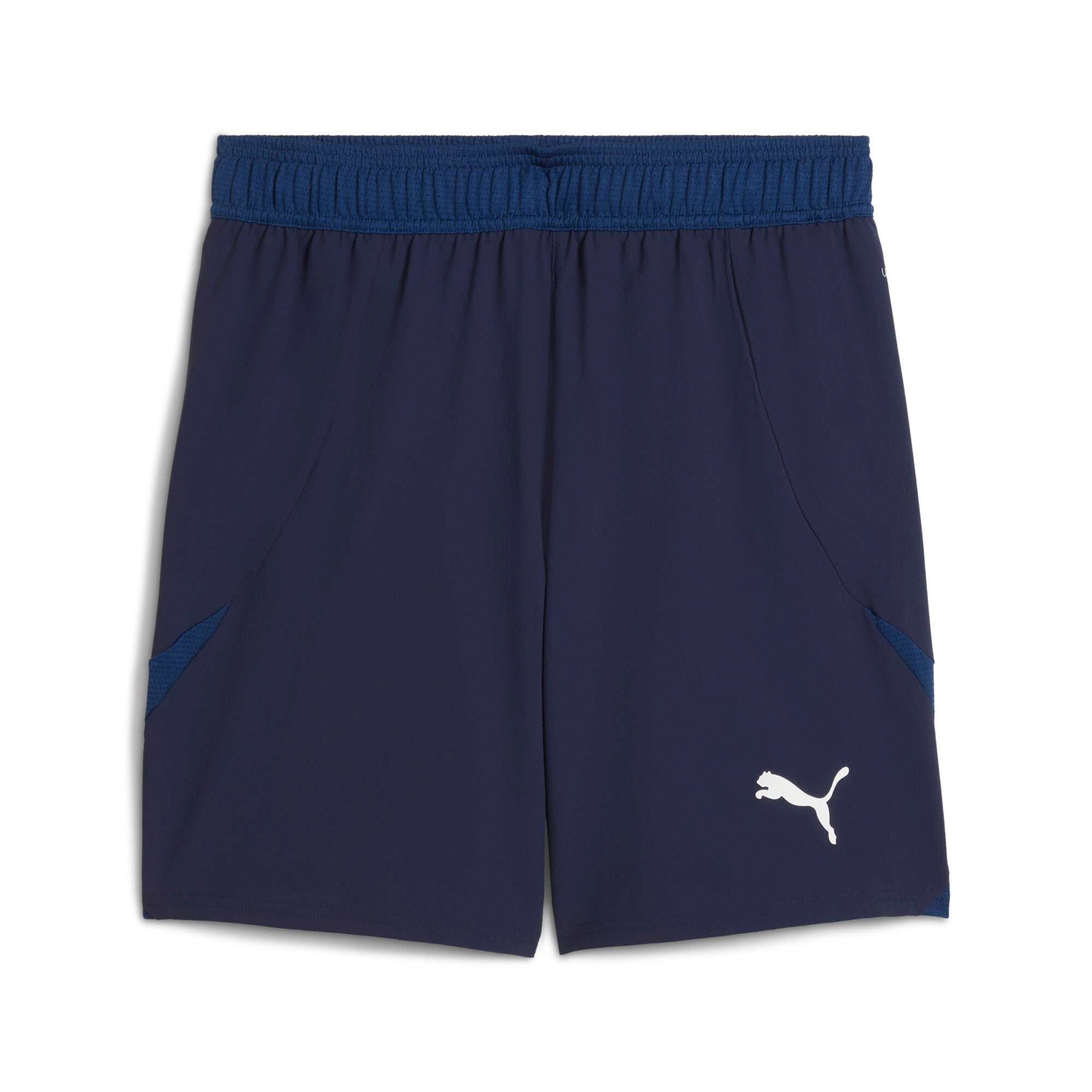 Puma teamFINAL football shorts in navy and white - Front View