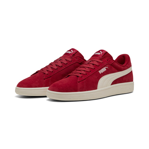 PUMA smash 3.0 sneakers in dark crimson and warm white